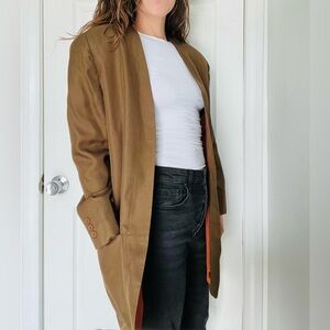 Ellen Tracy Silk Long Blazer Green Size S Vintage